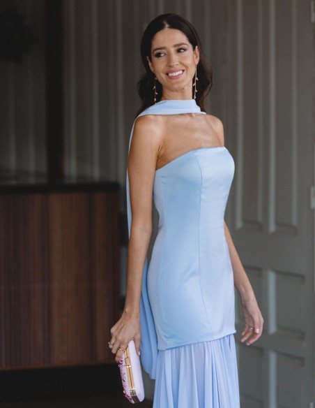 Vestido de fiesta largo palabra de honor con falda de gasa - INVITADA PERFECTA