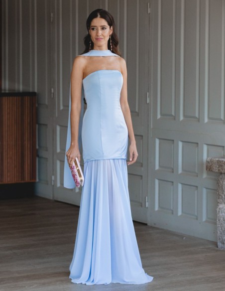 Long strapless ball gown with chiffon skirt - PERFECT GUEST