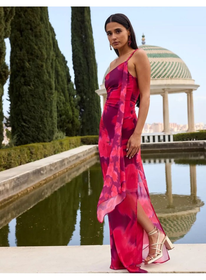 Long dress with asymmetrical neckline and...