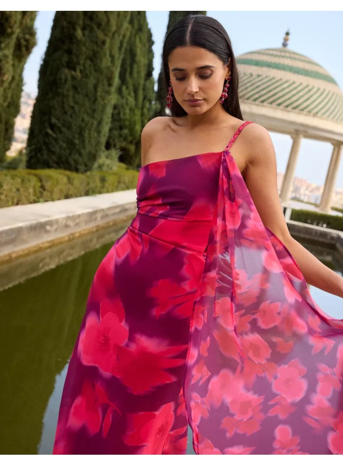 Long dress with asymmetrical neckline and...