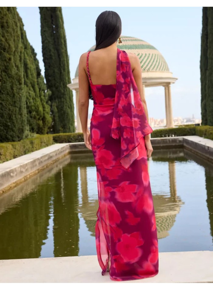 Long dress with asymmetrical neckline and...