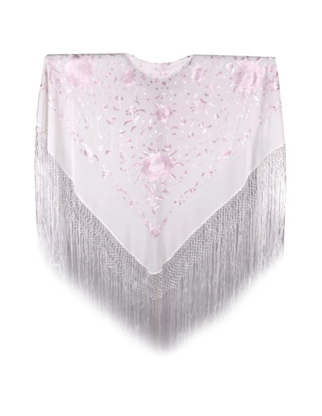 Hand embroidered lilac Manila shawl with handmade bangs