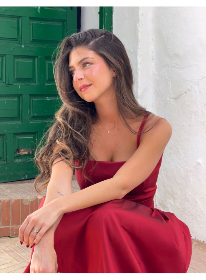 Haut et jupe en taffetas rouge - Ane Ibañez