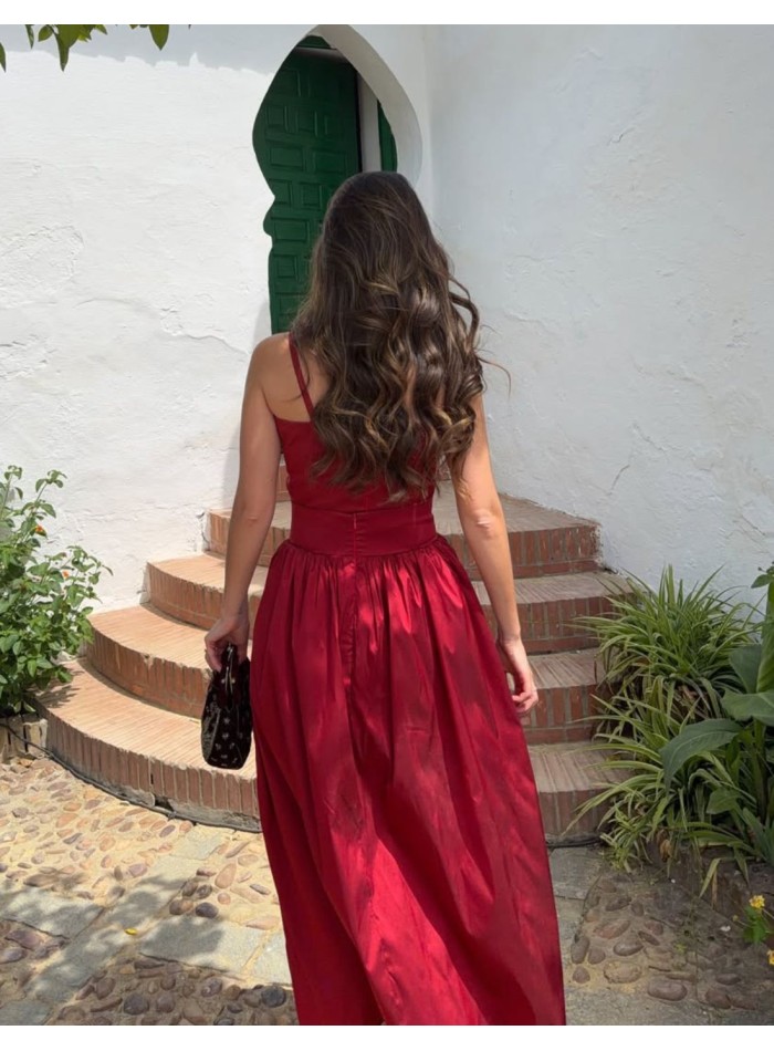 Red taffeta top and skirt guest ensemble - Ane...