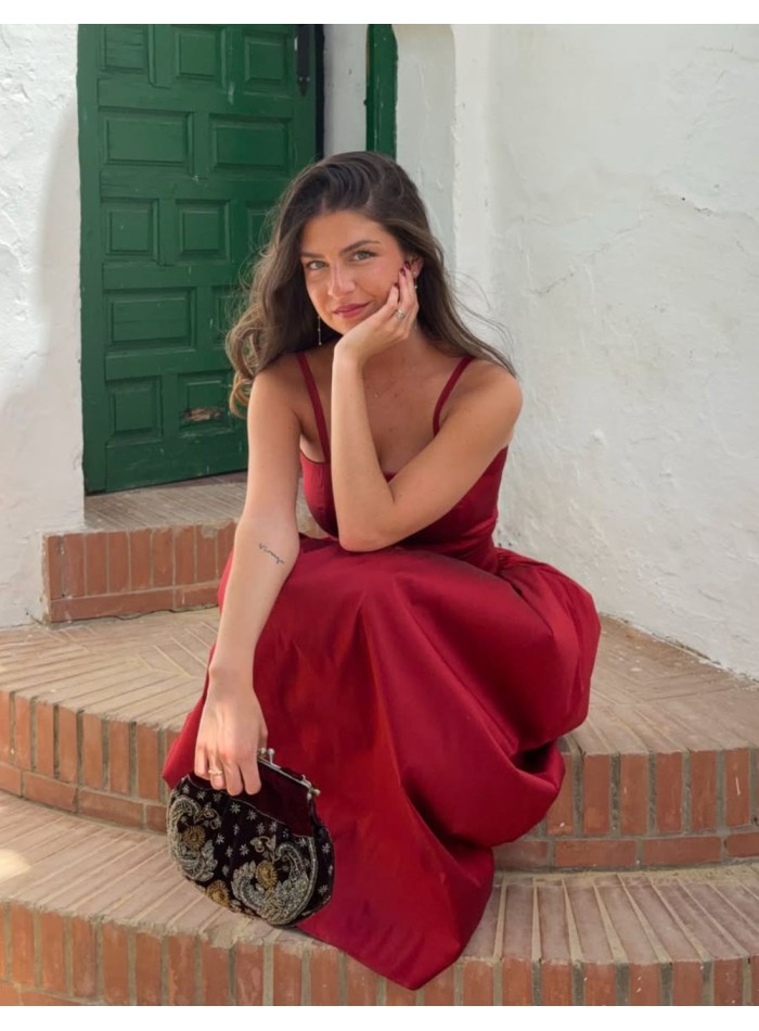 Haut et jupe en taffetas rouge - Ane Ibañez