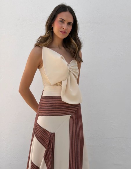 Ivory strapless top with structured frontal bow