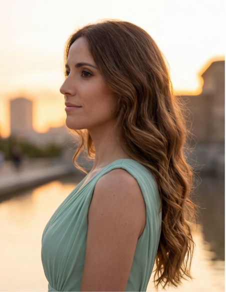 Robe longue vert menthe avec décolleté en V pour les invités