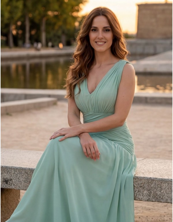 Mint green long dress with V-neckline for guests 2