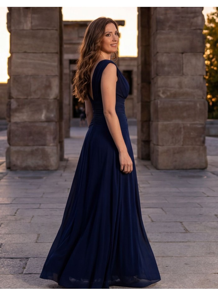 Vestido largo de invitada azul marino con...