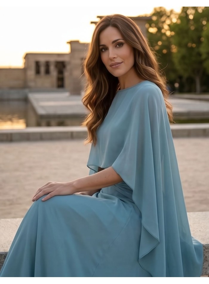 Capa de gasa turquesa empolvado para invitada