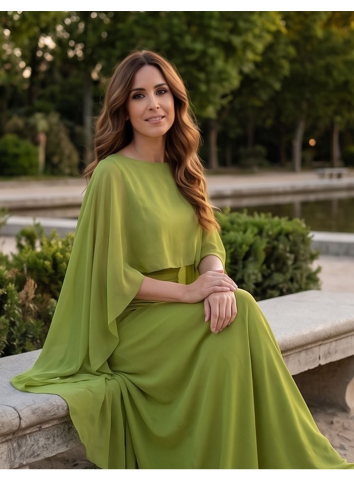 Olive green chiffon guest cape