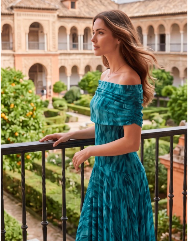 Vestido midi largo en tonos agua con escote multiposición 2