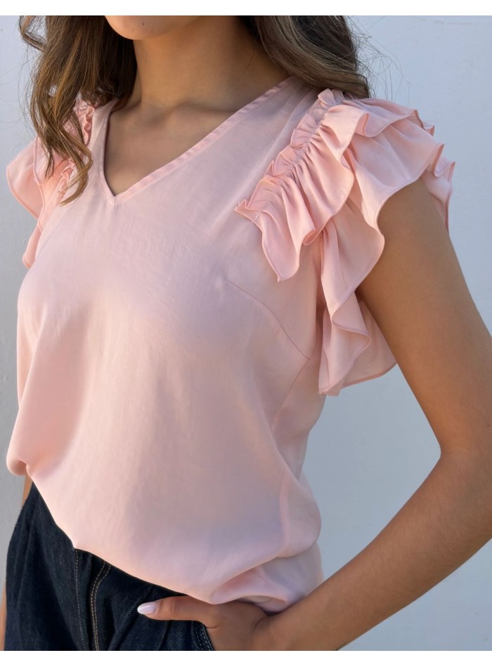Blusa con escote sutil en pico y mangas de...