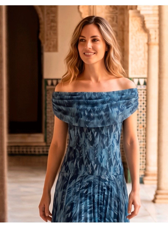 Midi dress in navy blue tones with...