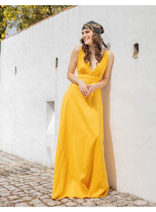 long party dress yellow wedding straps maui guest back summer