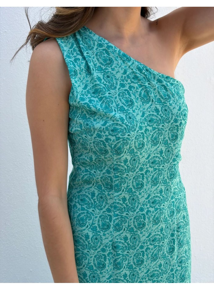 Printed midi dress in aqua green tones with...