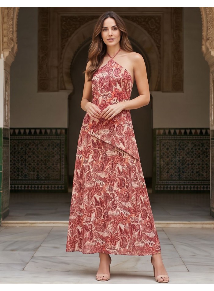 Robe midi à fleurs roses avec encolure dos nu...