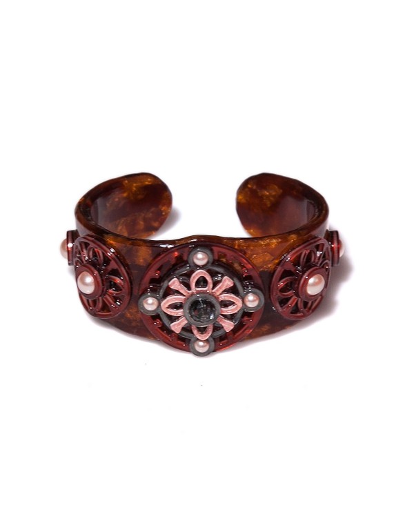 Brazalete marrón con detalles de perlas de cristal con efecto perlado 2