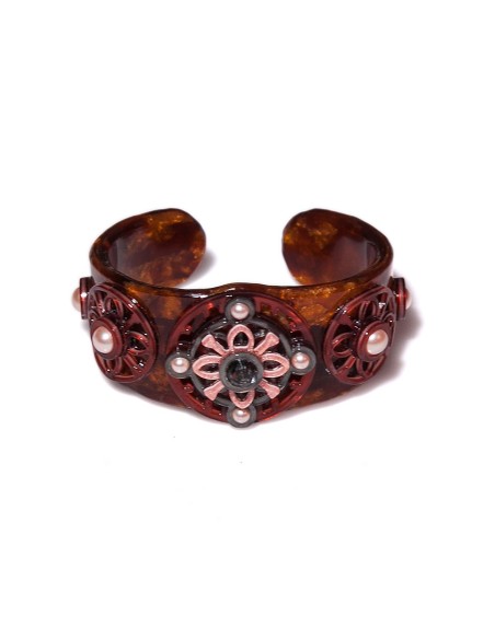 Brazalete marrón con detalles de perlas de cristal con efecto perlado