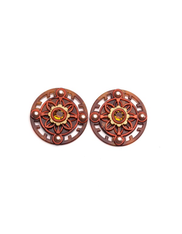 Pendientes circulares con piedras de cristal con efecto perlado 2