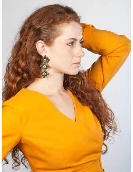 Longues boucles d'oreilles avec perles de verre effet perle