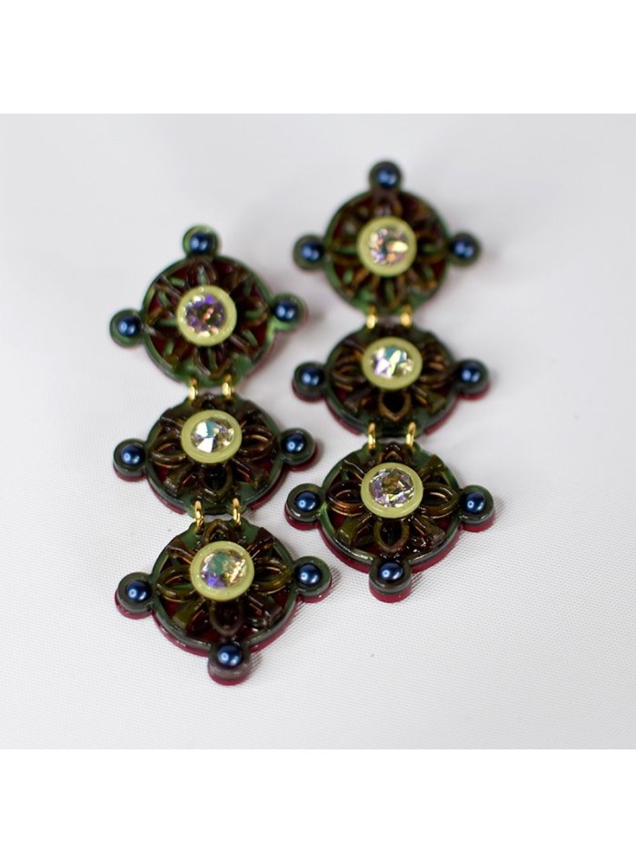 Pendientes largos con perlas de cristal con...