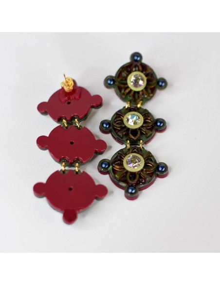 Longues boucles d'oreilles avec perles de verre effet perle