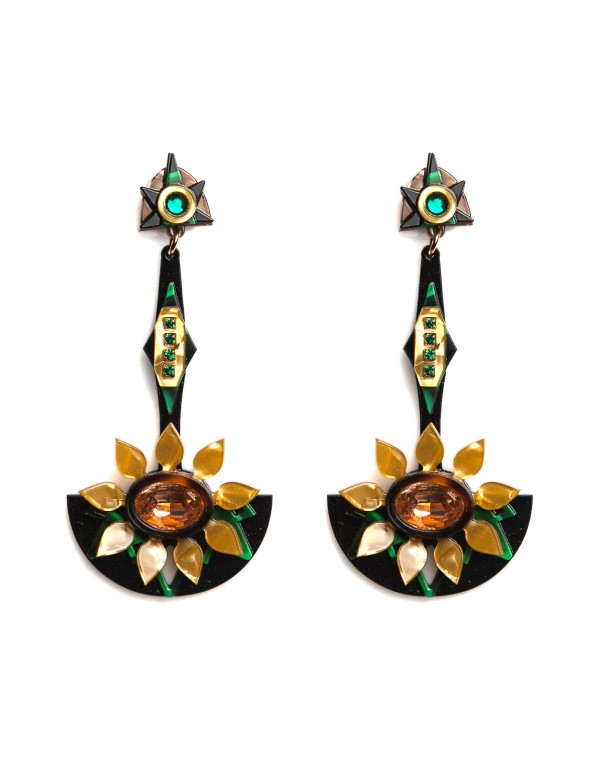 Green earrings with yellow cubic zirconia for a wedding...