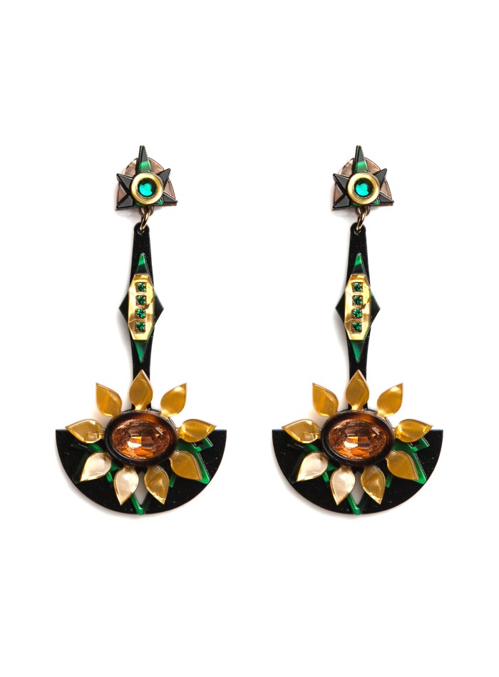 Boucles d'oreilles vertes ornées de zircons...