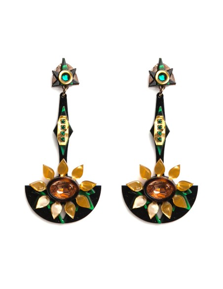 Boucles d'oreilles vertes ornées de zircons jaunes pour une invitée
