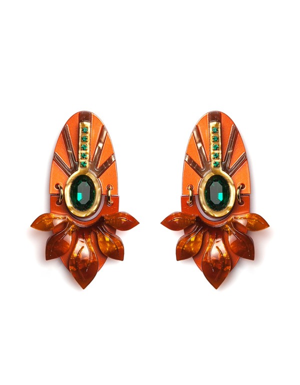 Grandes boucles d'oreilles orange ornées de zircons...