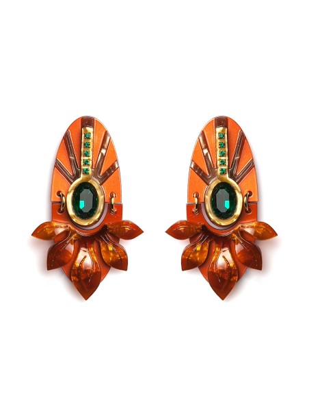 Grandes boucles d'oreilles orange ornées de zircons verts, pour les invitées