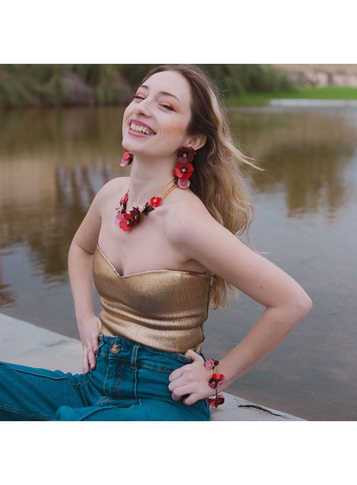 Long red flower earrings