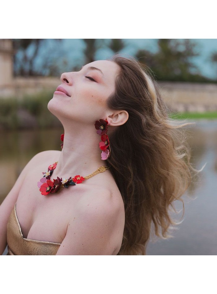 Long red flower earrings
