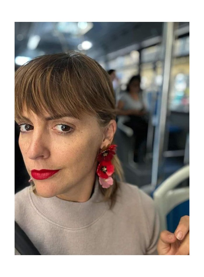 Long red flower earrings