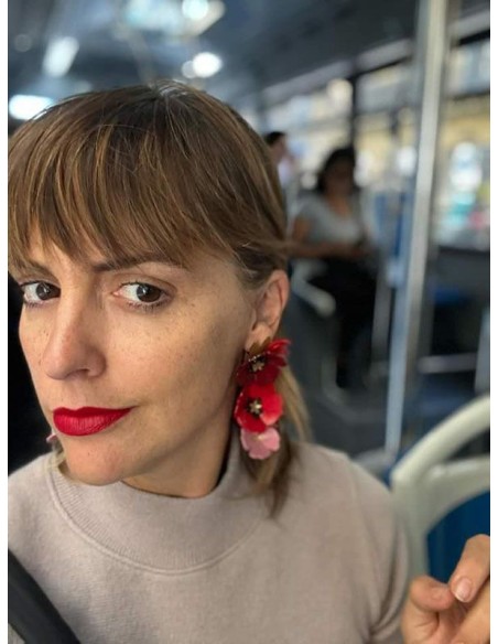 Long red flower earrings