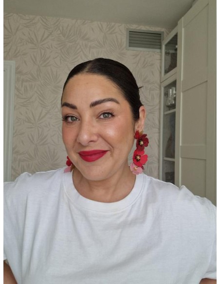 Long red flower earrings
