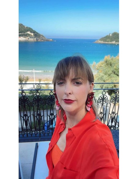 Long red flower earrings