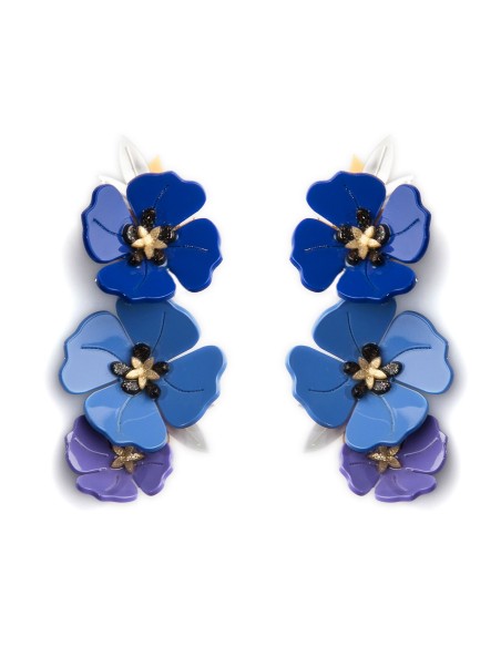 Long blue poppy earrings