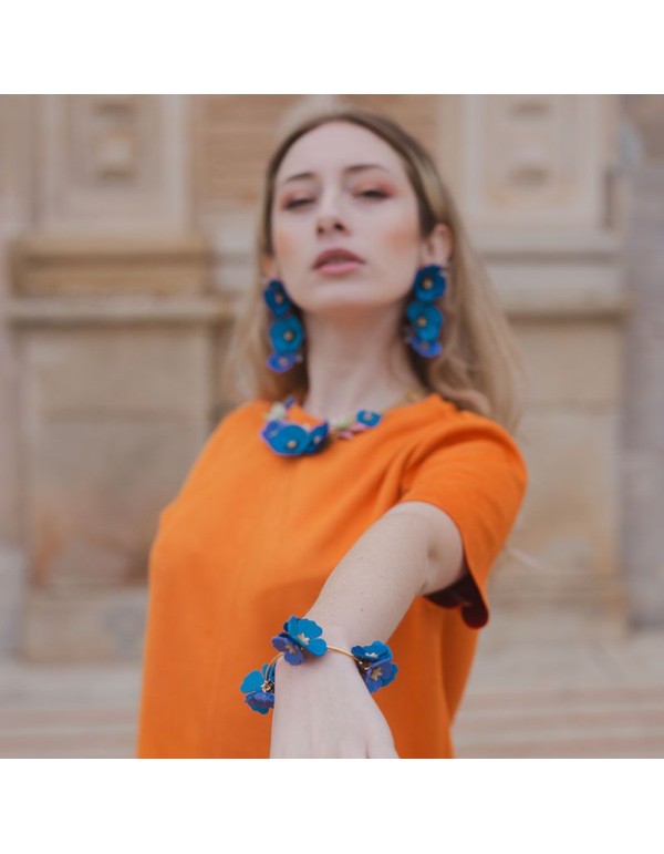 Longues boucles d'oreilles coquelicot bleu 2
