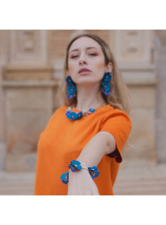Longues boucles d'oreilles coquelicot bleu