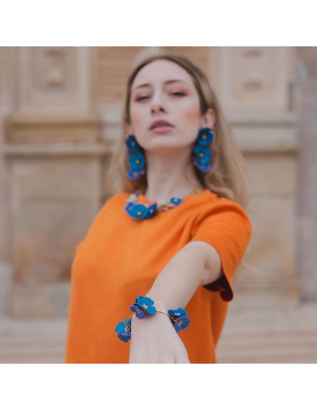 Long blue poppy earrings
