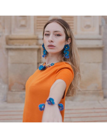 Long blue poppy earrings