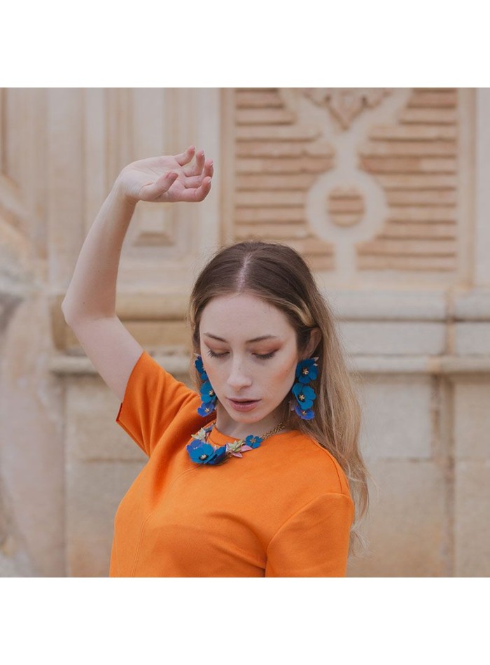 Longues boucles d'oreilles coquelicot bleu