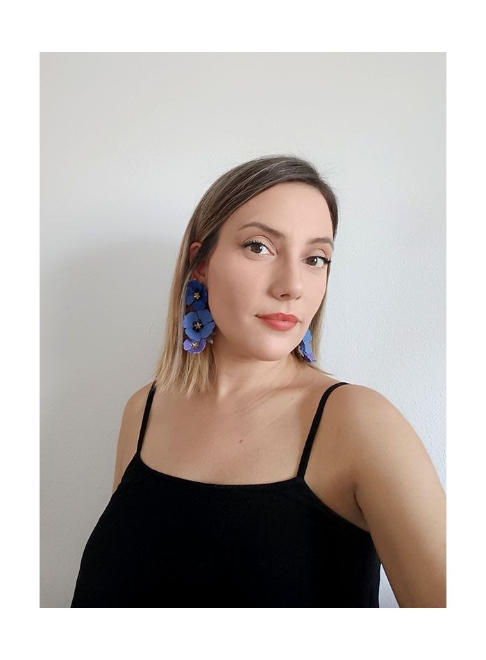 Long blue poppy earrings