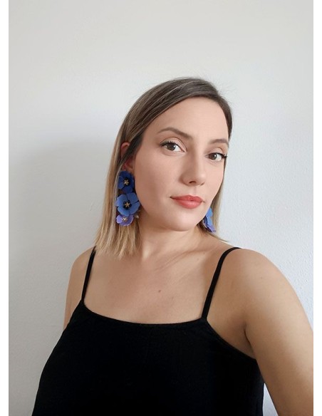 Long blue poppy earrings