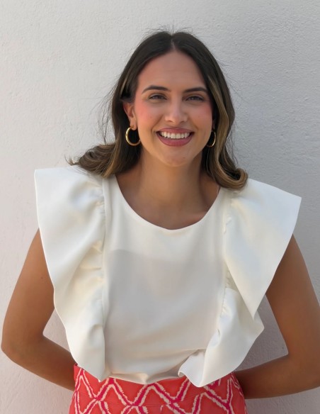 Top para invitada con maxi volantes blanco