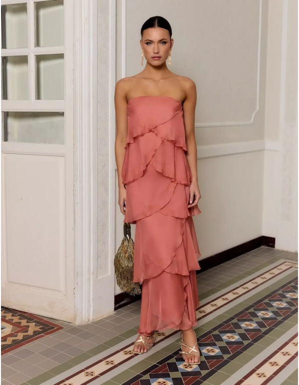 Robe d'invité longue en mousseline de soie à encolure... 2