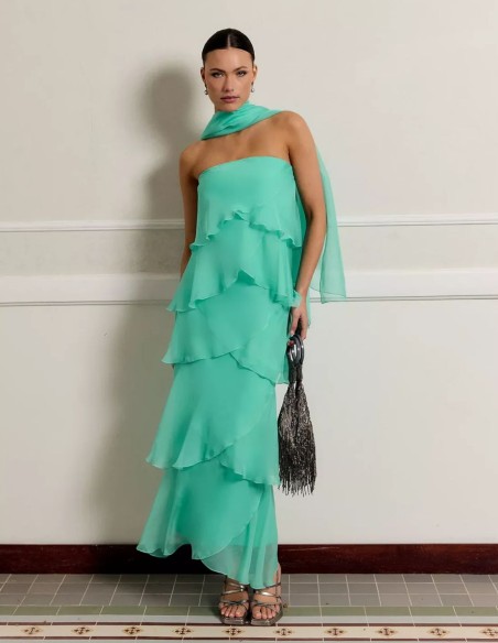 copy of Long strapless neckline and chiffon layered guest dress