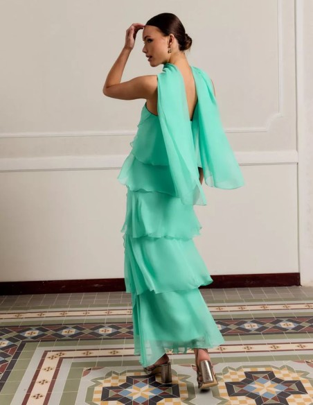 copy of Robe d'invité longue en mousseline de soie à encolure sans bretelles et superposée